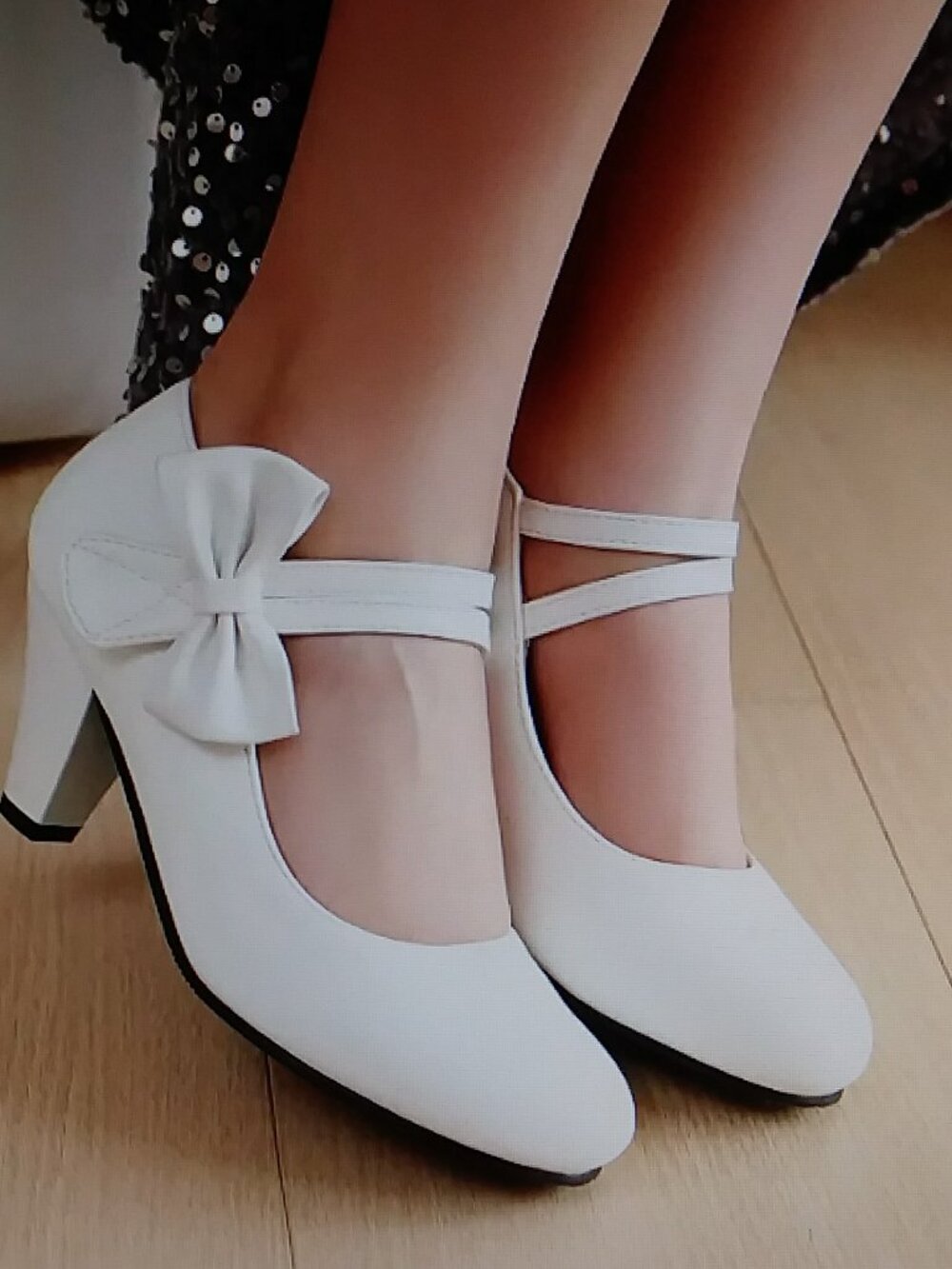 Mary Jean White Heels Shoes Size 5.5